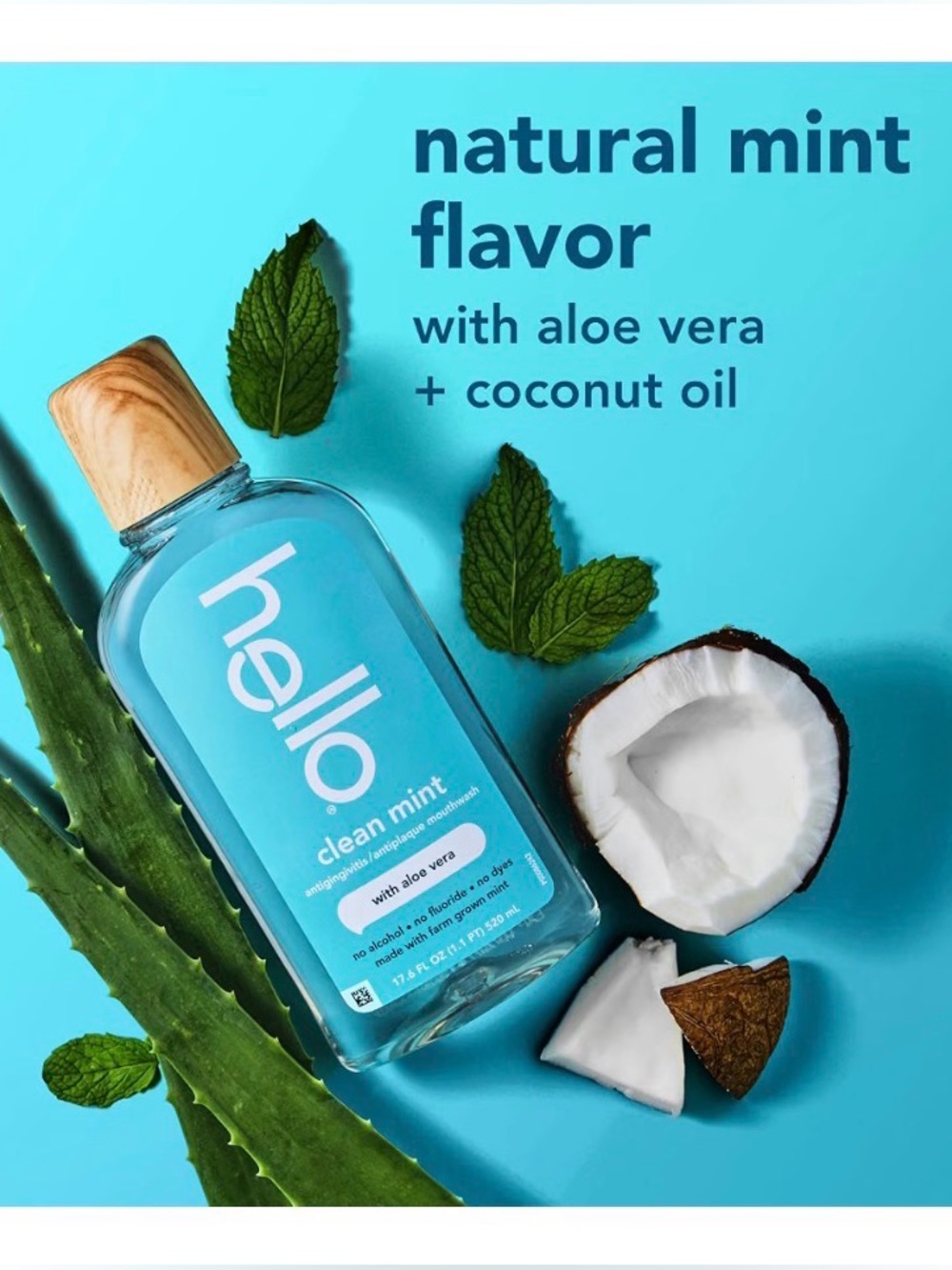 hello Clean Mint Antigingivitis Mouthwash with Aloe,, 17.6 fl oz